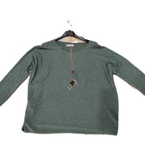 Camiseta punto fino verde cuello redondo