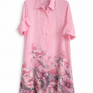 Vestido 100% Lino Rosa