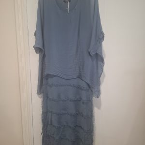 Vestido azul cian volantes